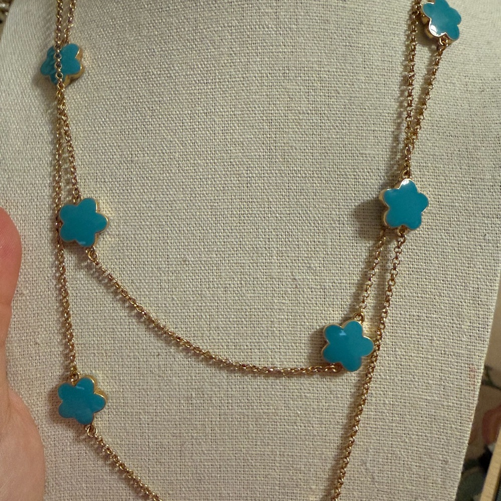 Gold-Tone Multi-Strand Necklace with Turquoise‎ Flower Accents